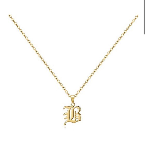 Gold Old English Initial Necklace - Letter B - Picture 1 of 3